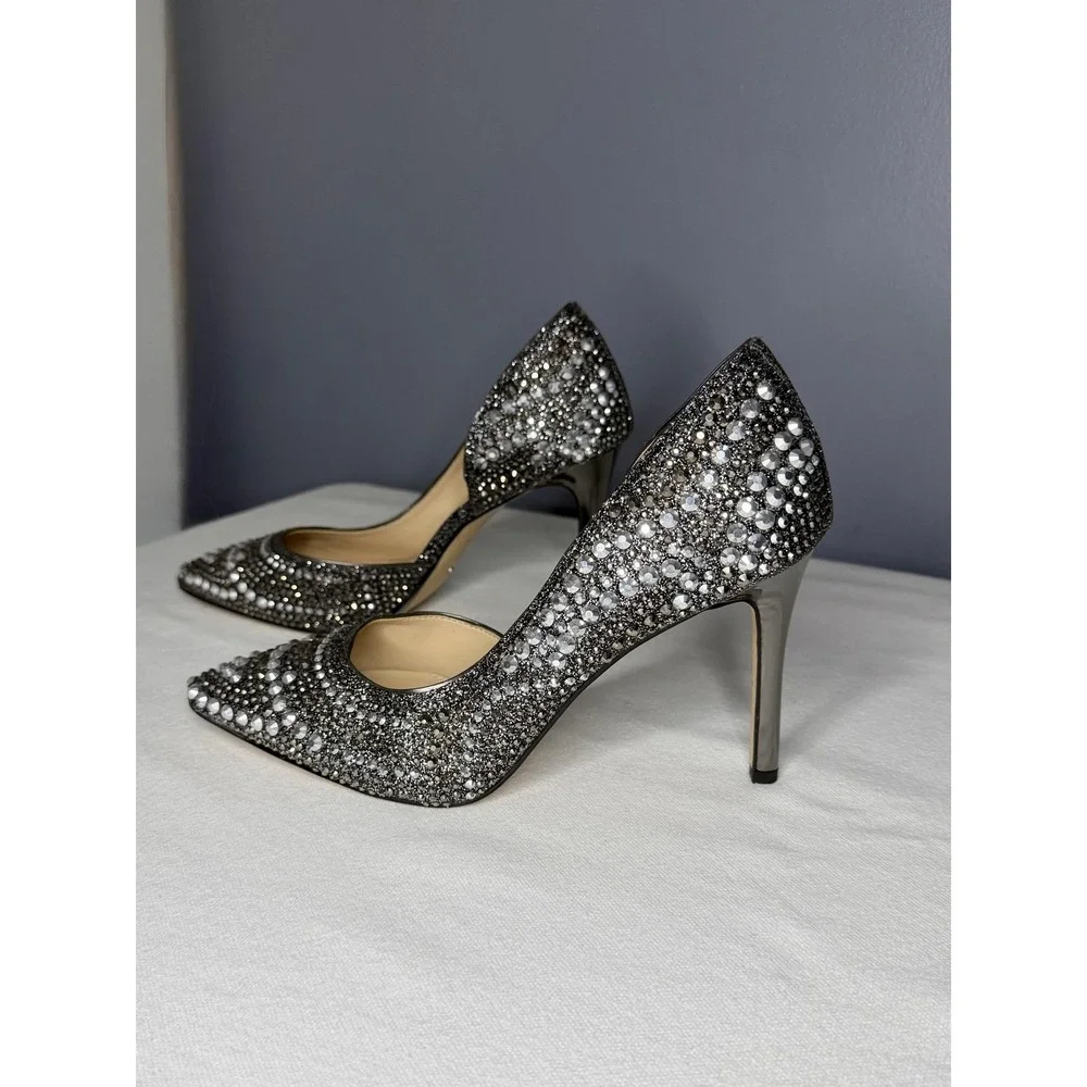 Gianni Bini Shoes 8.5 Silver Rhinestone Crystal D'Orsay Pointed Stiletto Pumps
